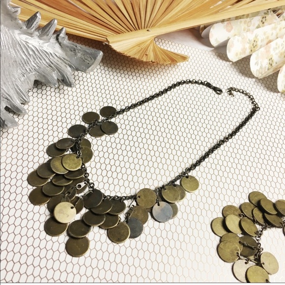 Brass Coin Tassel Necklace and Bracelet Set - Picture 1 of 7